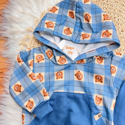 Conj. Casaco Ursos Capuz e Calça em Moletom - Azul Jeans